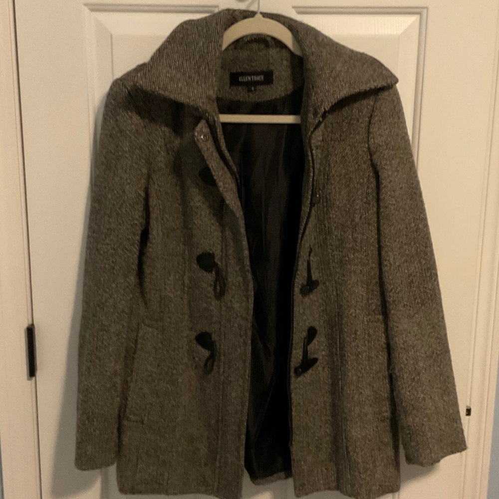 Ellen Tracy Gray Wool Toggle Pea Coat